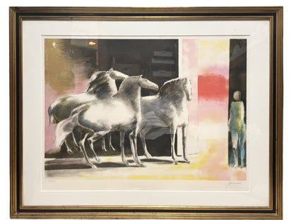 Paul Guiramand "Evening Stable With Horses" Lithograph Signed 203/220