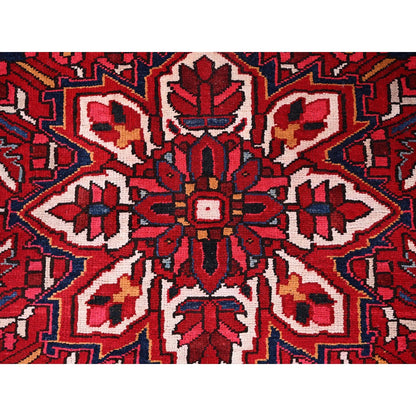 9'7"X12'6" Dutch Tulip Red Semi Antique Hand Knotted Heris Shiny Wool Rug
