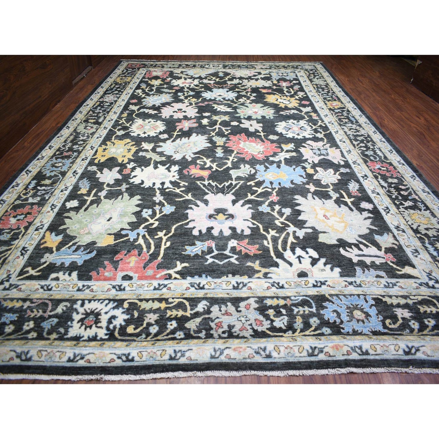 11'9"X17'7" Black Afghan Angora Oushak Wool Hand Knotted Oversized Rug