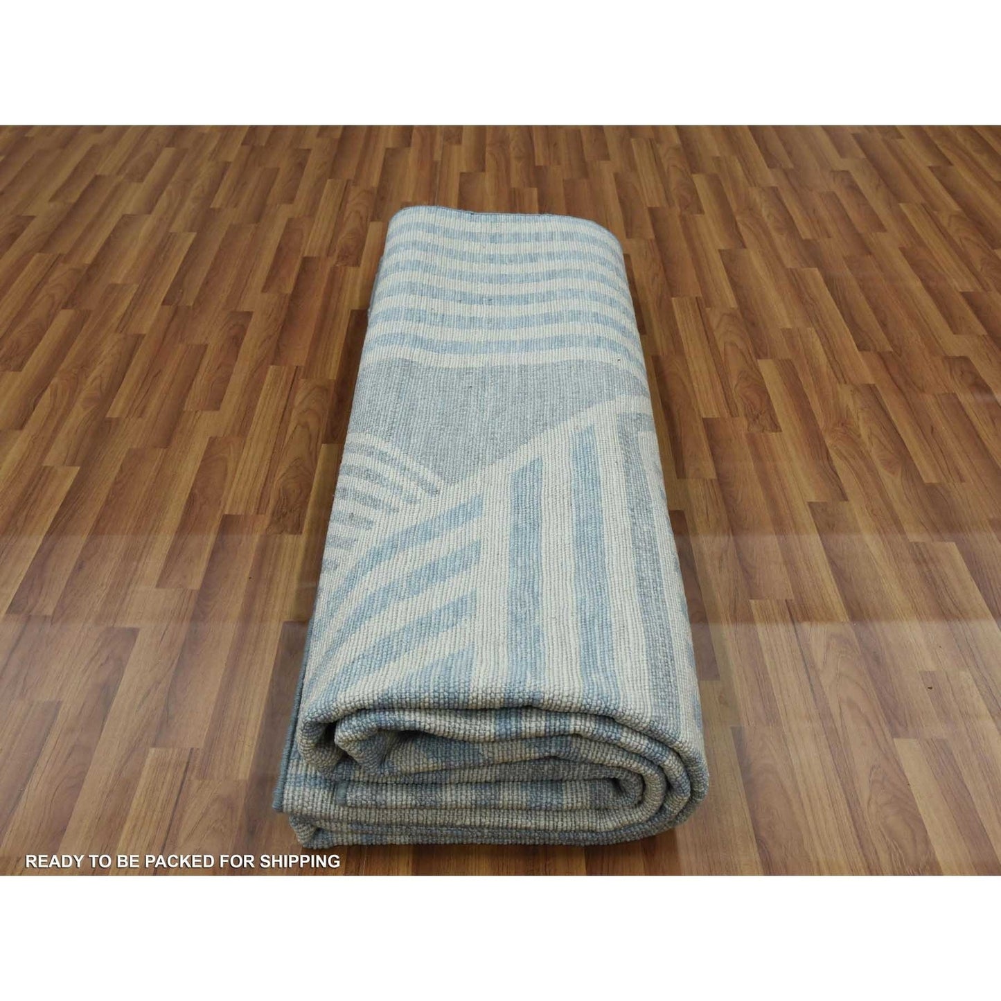9'X12' Blue Hand Knotted Geometric Art Deco Collection Pure Wool Rug