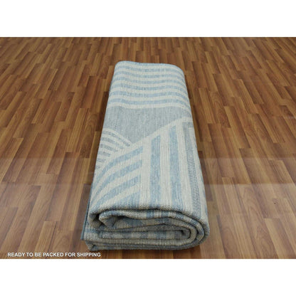 9'X12' Blue Hand Knotted Geometric Art Deco Collection Pure Wool Rug