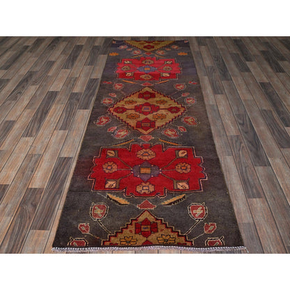 2'8"X7'10" Gray Vintage Zoroastrian Khamadan Hand Knotted Wool Runner Rug