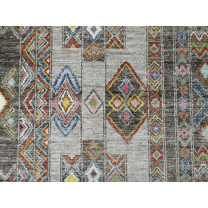 8'1"X9'6" Gray Geometric Design,Berber Influence Wool Hand Knotted Rug