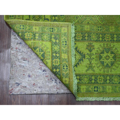 8'X9'8" Pear Green Overdyed Kazak Geometric Design Hand Knotted Wool Rug