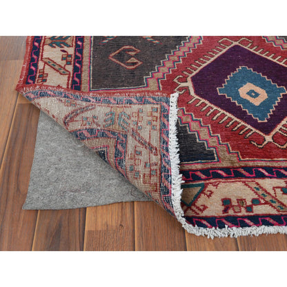 3'9"X10'9" Red Farsian Heris With Geometric Design Hand Knotted Wool Rug