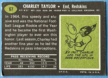 Charley Taylor Autographed 1969 Topps Football Card