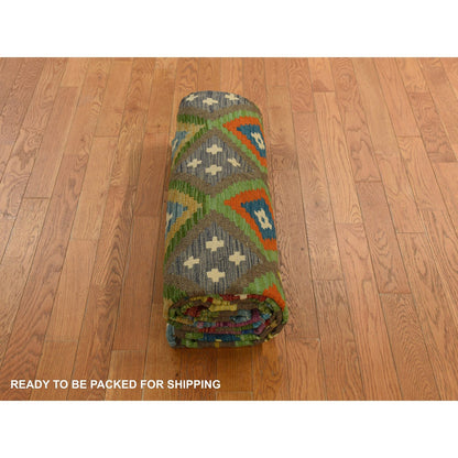 8'4"X9'10" Pickle Green 100% Wool Afghan Kilim Flat Weave Hand Woven Rug