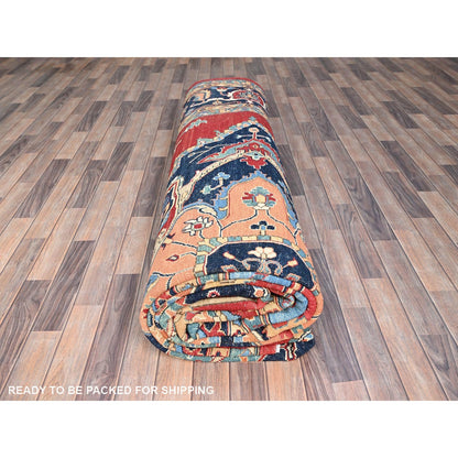12'X17'2" Venetian Red Hand Knotted Wool Seeripe And Heris Oversized Rug