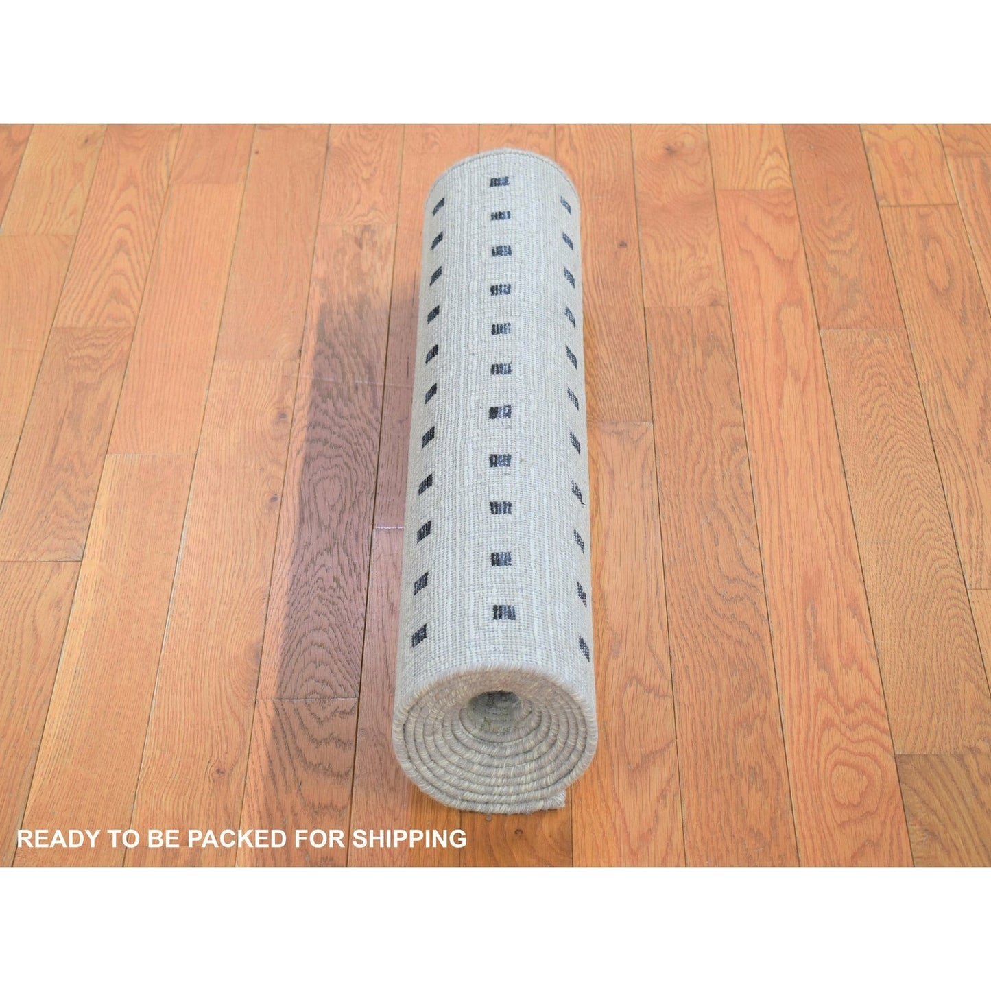 2'7"X8'1" Ivory Pure Silk With Wool Hand Knotted Modern Runner Rug