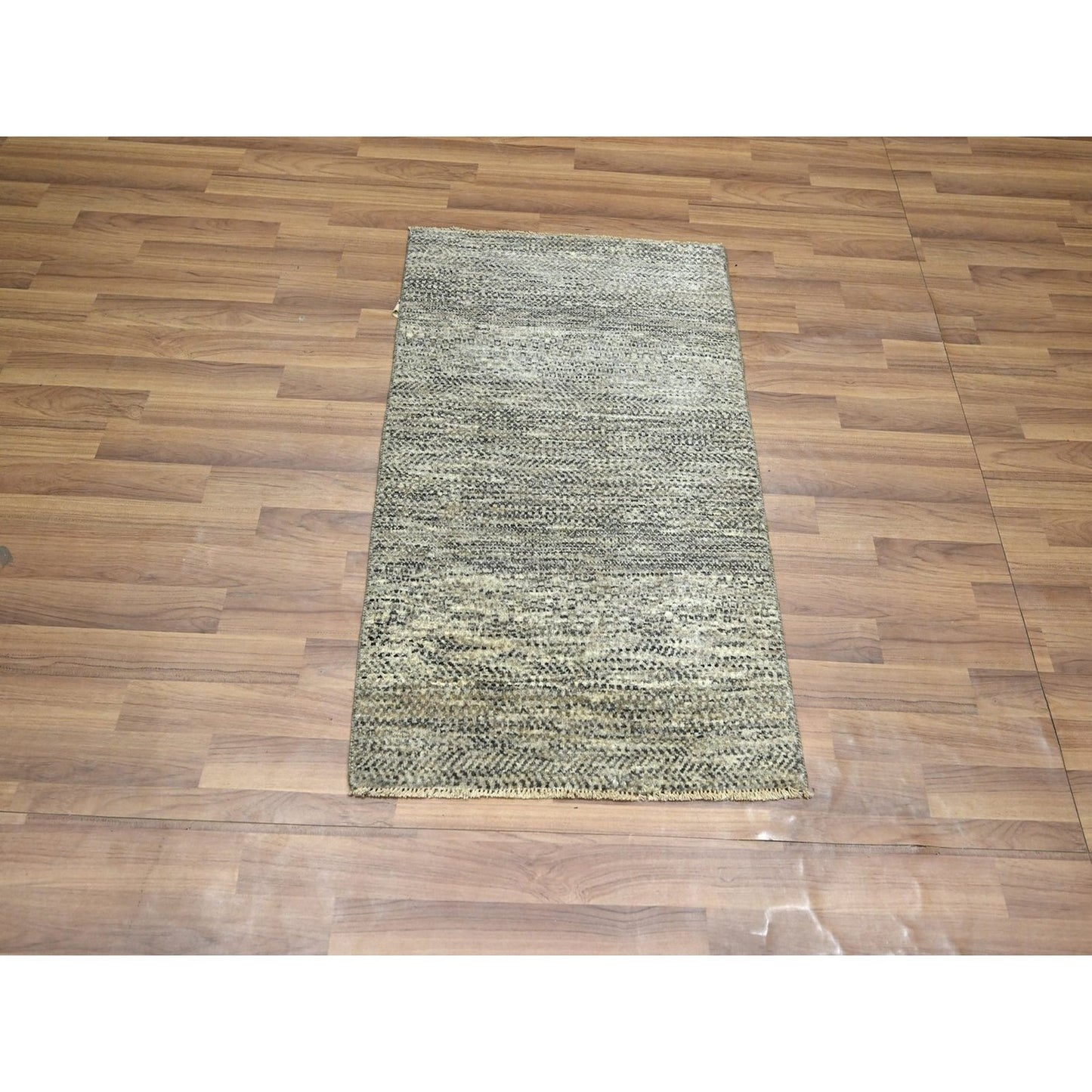2'X3' Beige Grass Design Hand Knotted Undyed Natural Wool Mat Small Rug