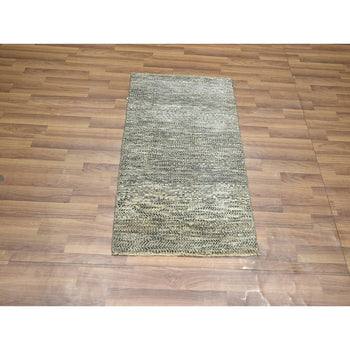 2'X3' Beige Grass Design Hand Knotted Undyed Natural Wool Mat Small Rug