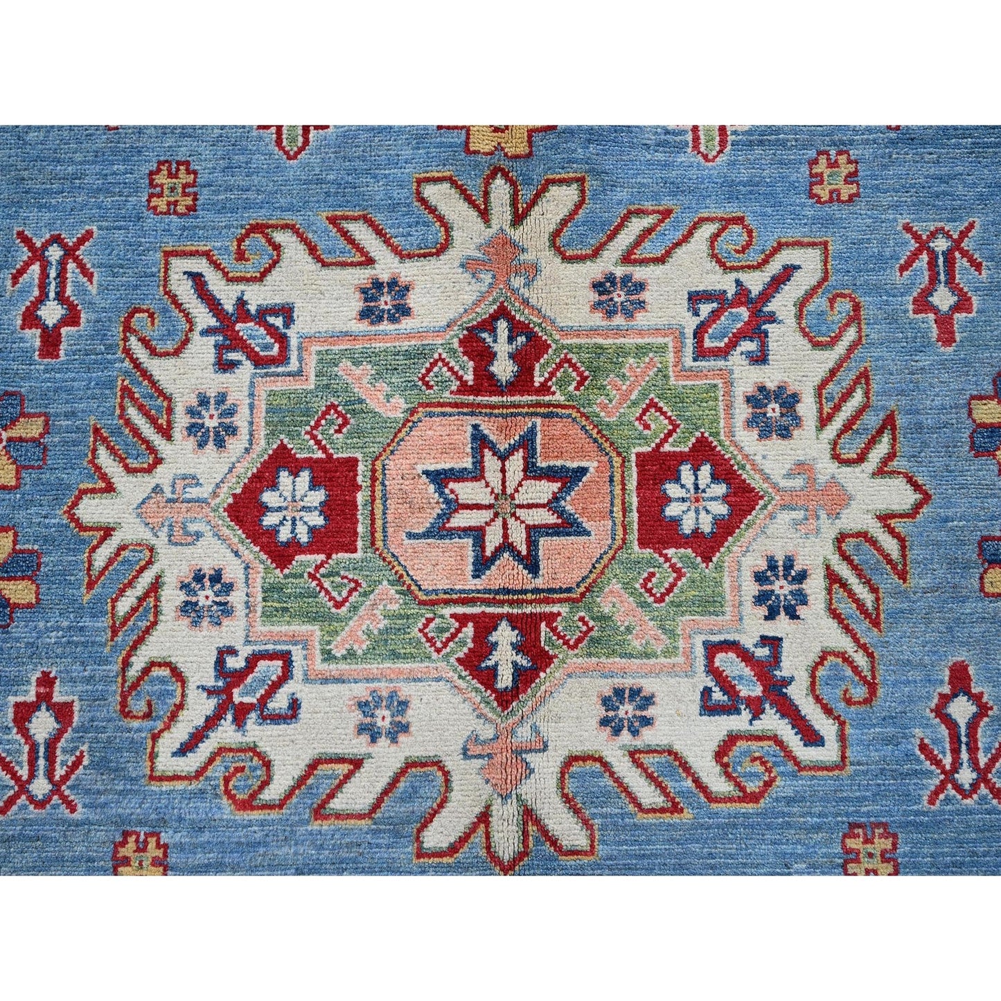 8'9"X12'1" Blue Kazak With Medallions Design Hand Knotted Soft Wool Rug