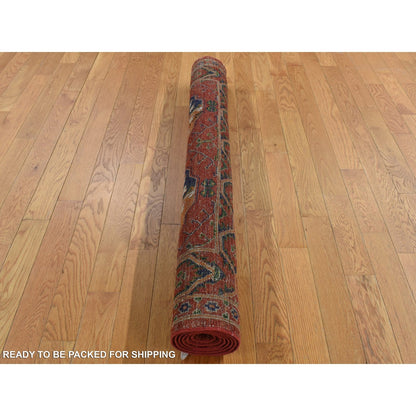 4'1"X6'2" Barn Red Ghazni Wool Afghan Ersari Design Hand Knotted Rug