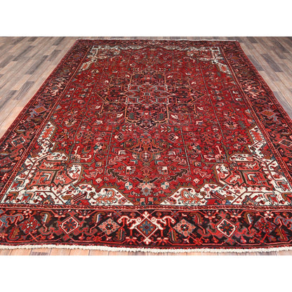 7'7"X11' Red Worn Wool Hand Knotted Semi Antique Zoroastrian Heris Rug