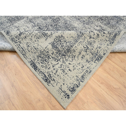 9'1"X12' Hand Loomed Light Gray Fine Jacquard Wool And Art Silk Rug