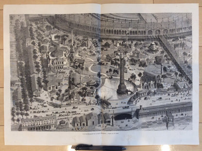 1867 Paris Exposition Universelle Wood Engraving Panorama French Quarter Print