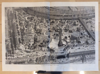 1867 Paris Exposition Universelle Wood Engraving Panorama French Quarter Print