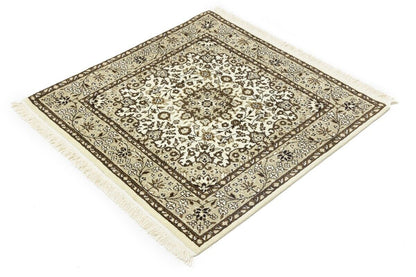 Handmade Kirman Square Rug Cream Floral Medallion