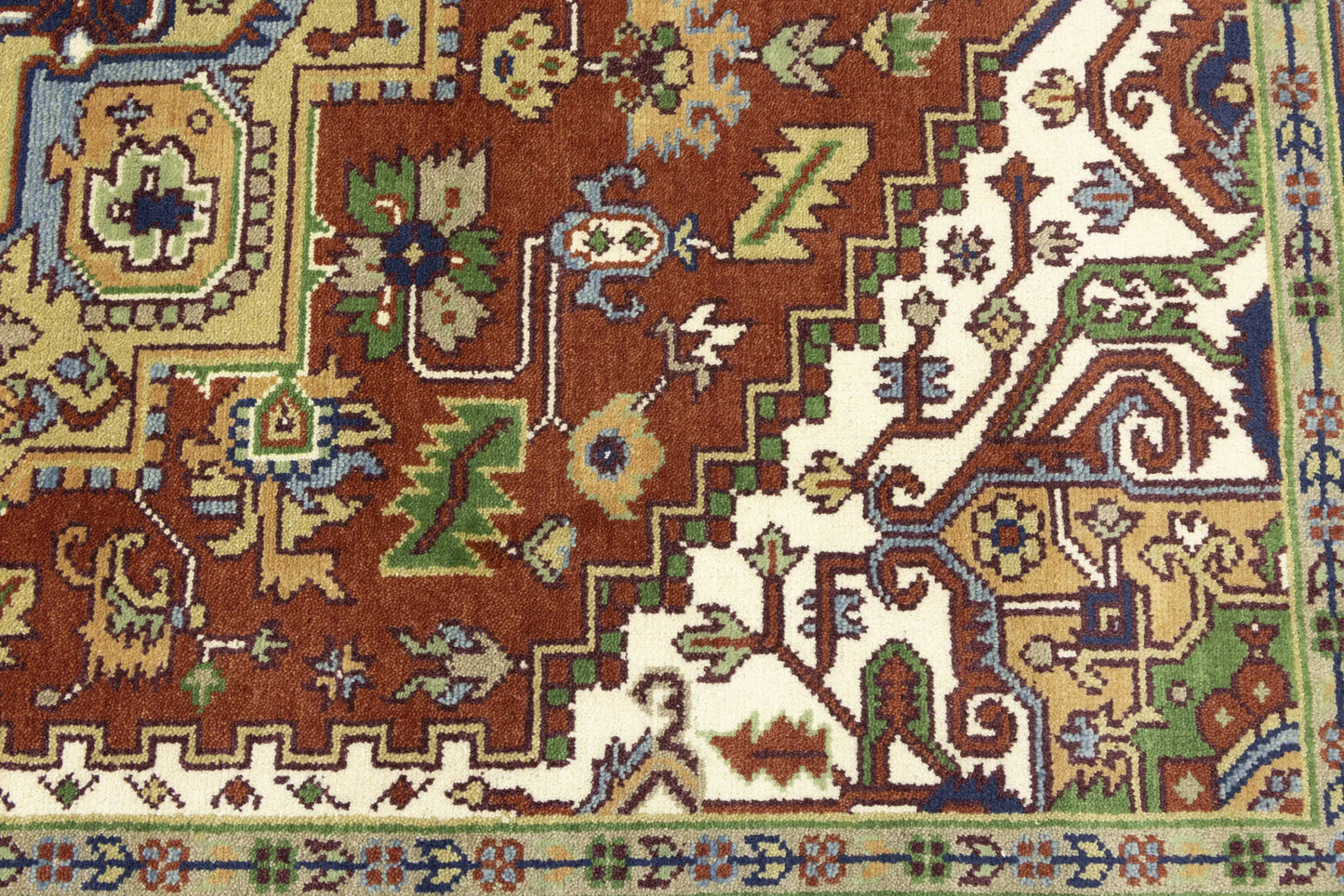 Rusty Red Heriz Serapi Oriental Rug Floral Farmho