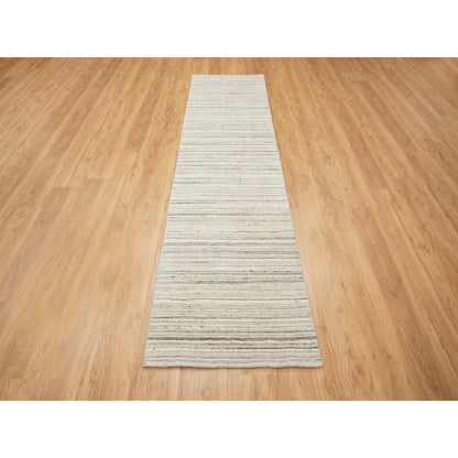2'6"X9'8" Beige Hand Loomed Organic Wool Modern Runner Oriental Rug