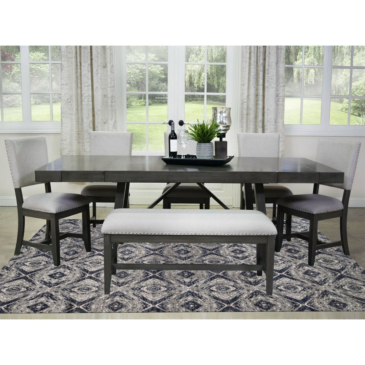 9'X12' Supple Collection All Over Square Design Erased Wool Handmade Rug