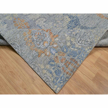 8'X10' Misty Gray Jewelry Design Wool With Textured Silk Hand Knotted Rug