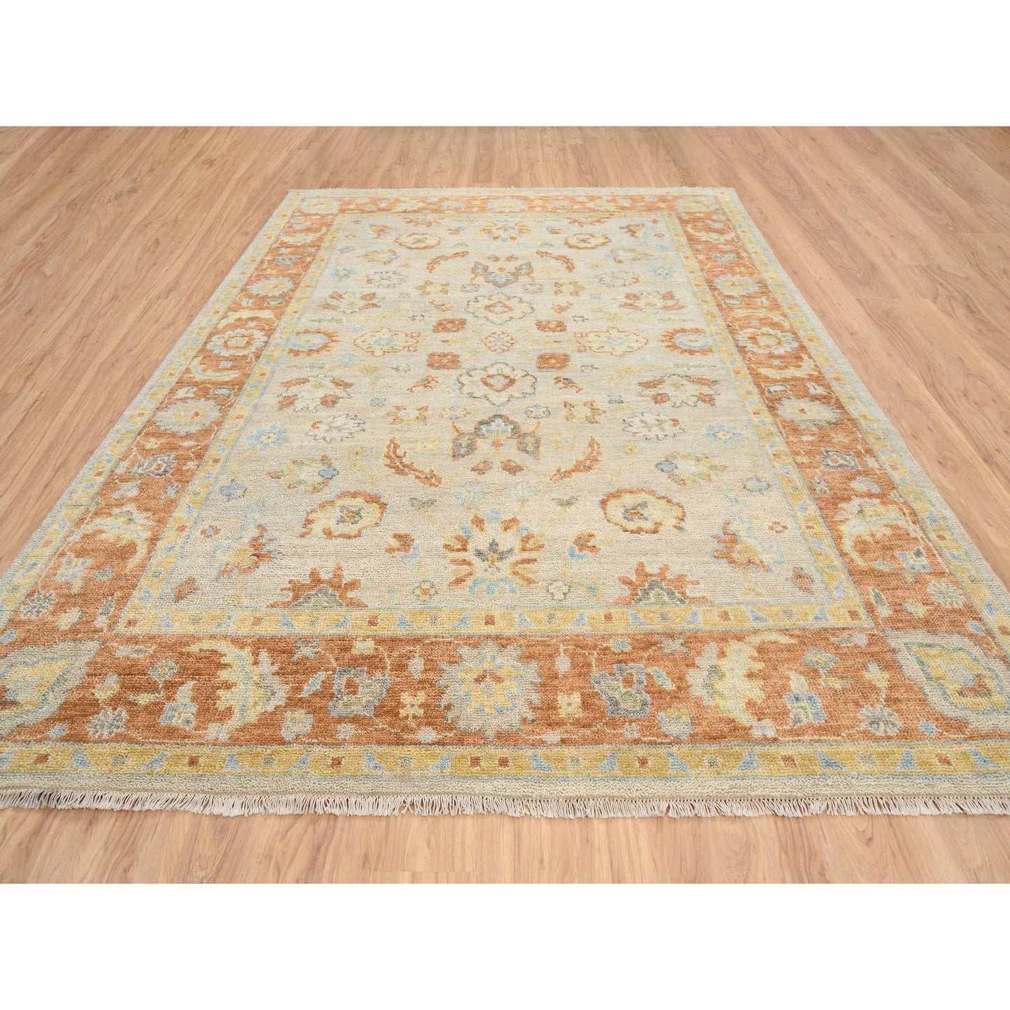 9'1"X11'9" Tan Color Oushak Design Pure Wool Hand Knotted Rug