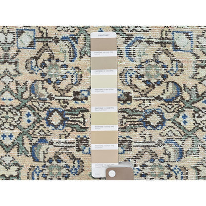 3'5"X9'2" Beige Hand Old Vintage Farsian Amadan Worn Down Wool Runner Rug