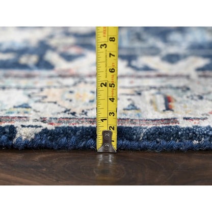 3'X4'9" Denim Blue Broken Heriz All Over Design Hand Knotted Wool Rug