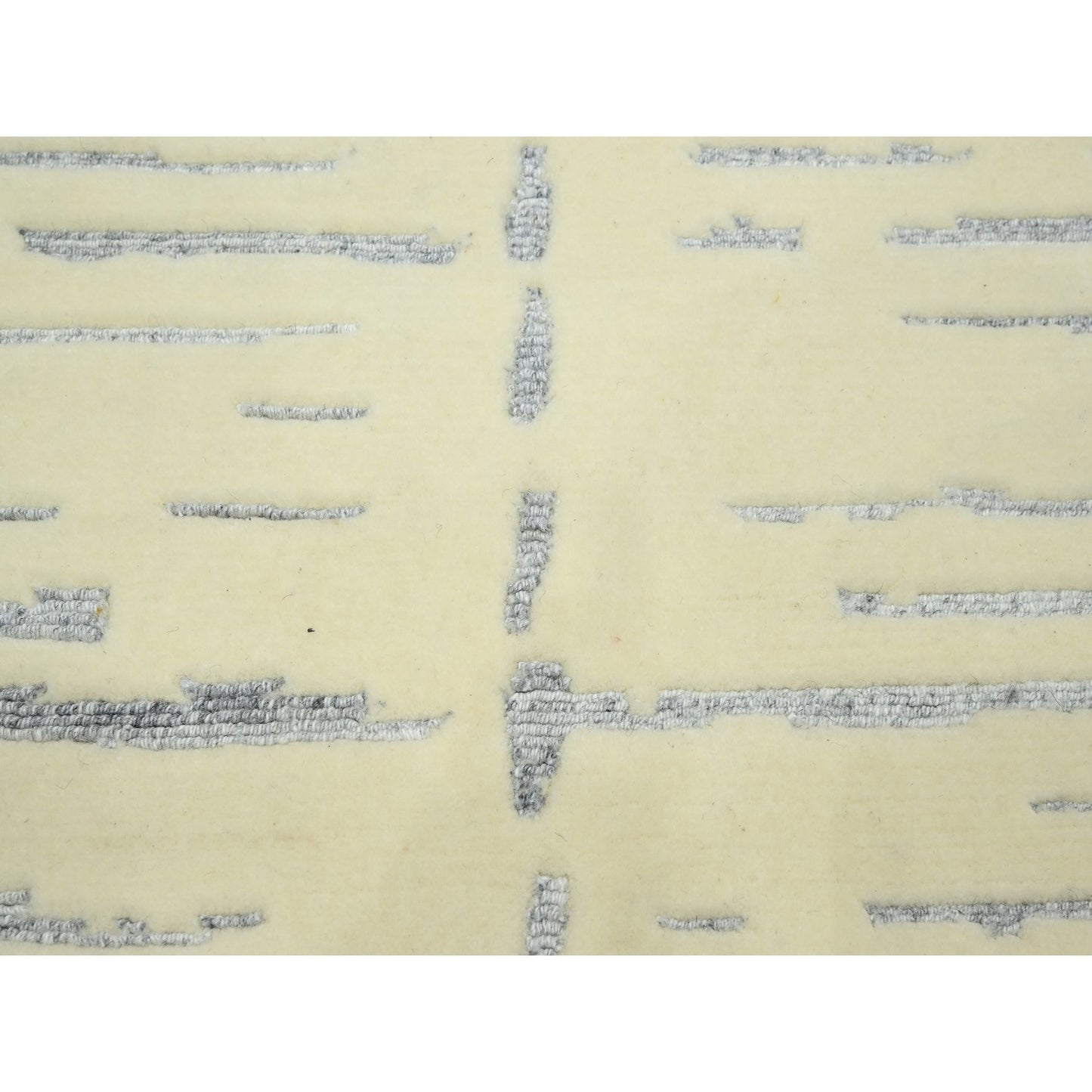 8'X9'9" White Modern Design Textured Weave Wool & Silk Hand Knotted Rug