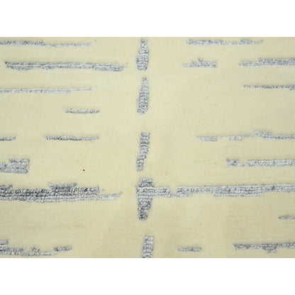 8'X9'9" White Modern Design Textured Weave Wool & Silk Hand Knotted Rug