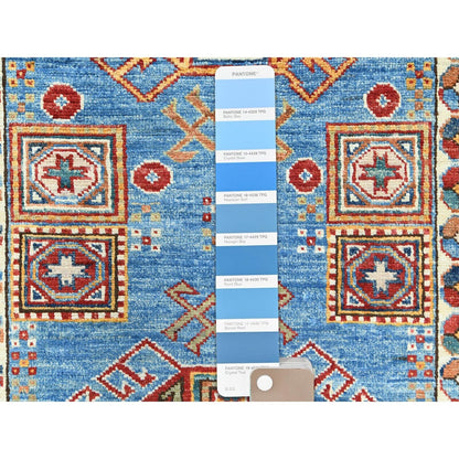 3'X24'5" Blue Pure Wool Hand Knotted Afghan Super Kazak Xl Runner Rug