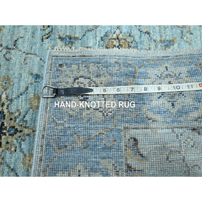 2'8"X24'1" Blue Agra Flower Design Pure Wool Hand Knotted Xl Runner Rug