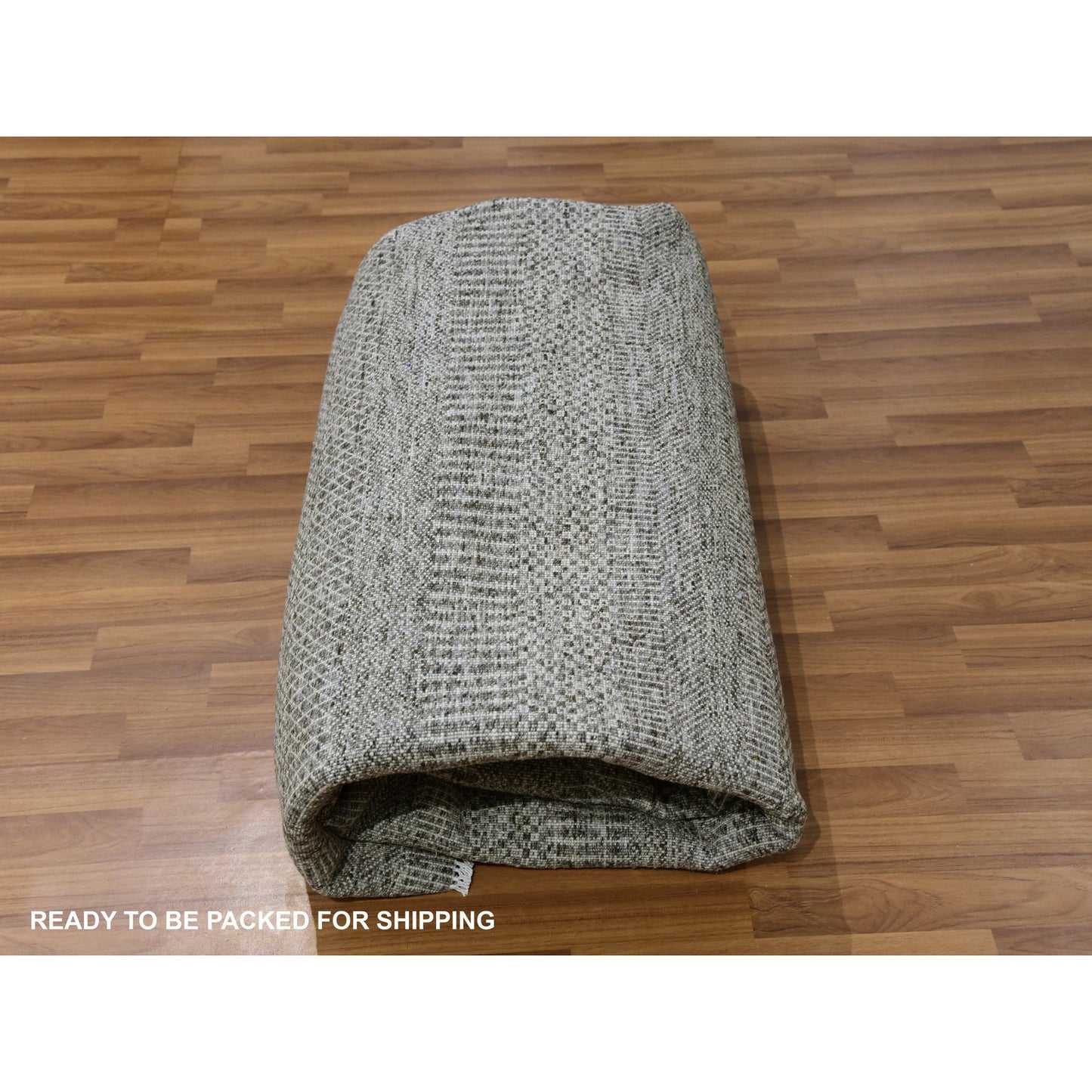 8'1"X8'2" Harbor Gray Undyed Wool Grass Design Square Hand Knotted Rug