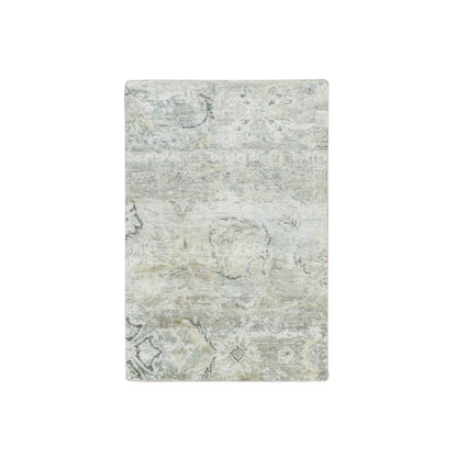 2'X3'2" Cloud Gray Wool & Silk Oushak Design Hand Knotted Sample Rug