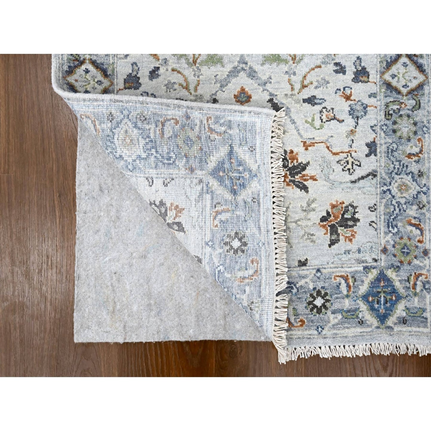 2'6"X23'10" Gray Oushak Floral Motifs Wool Xl Runner Hand Knotted Rug