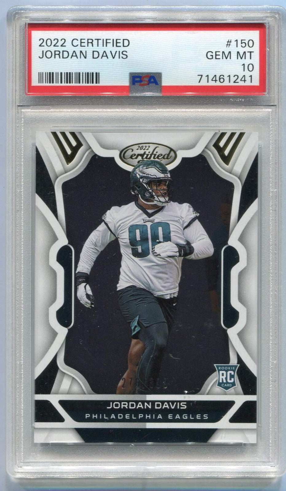 Jordan Davis 2022 Panini Certified Rc #150 276/399 Psa Graded 10