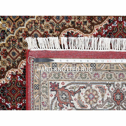 5'X5' Red Hand Knotted Tebraz Mahi Fish Design Wool-Silk Square Rug