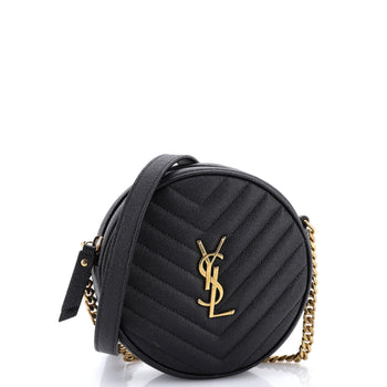 Saint Laurent Vinyle Round Camera Bag Matelasse Chevron Leather