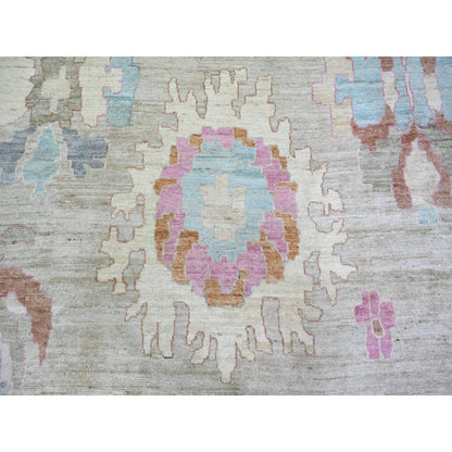 11'10"X15'5" Gray, Wool, Hand Knotted Afghan Angora Oushak, Oversized Rug