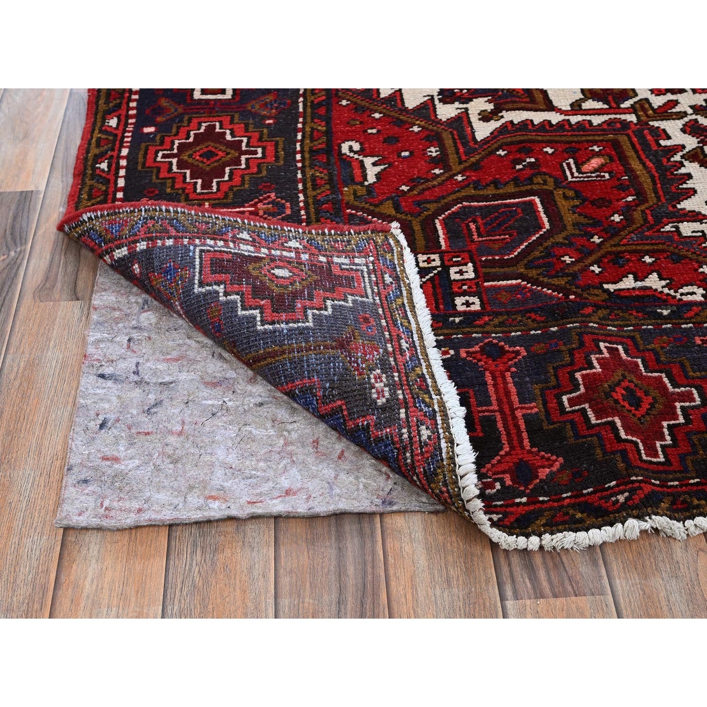 7'9"X10'4" Ajax Red Vintage Zoroastrian Heris Wool Hand Knotted Clean Rug