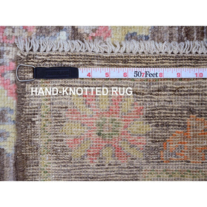3'X9'8" Brown Angora Oushak Leaf Design Hand Knotted 100% Wool Runner Rug