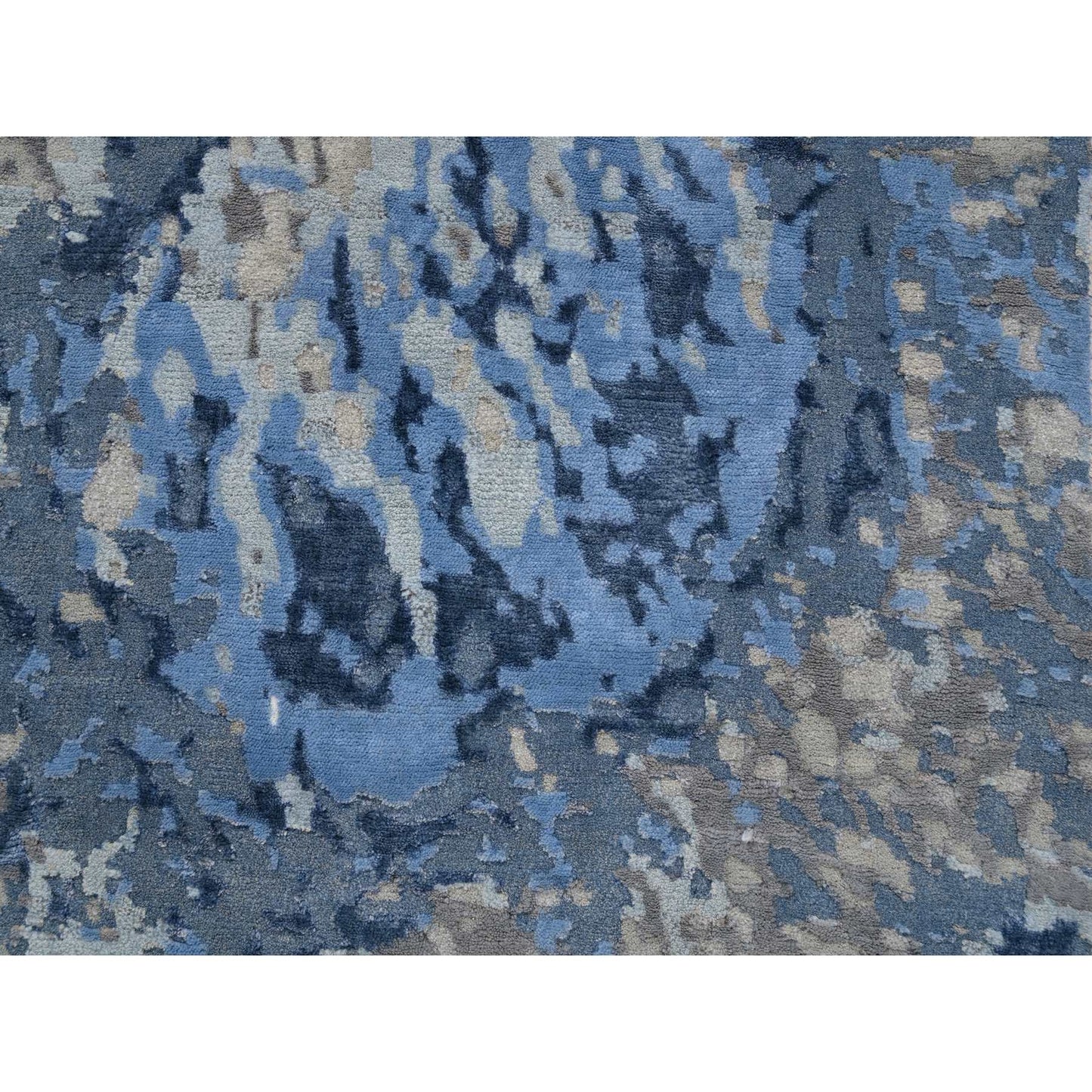 Runner Oriental Rug - 2'6"x6'2" Denim Blue Wool and Art Silk - Hand Knotted