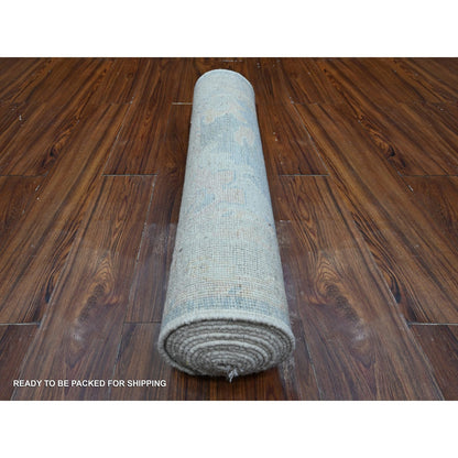 2'10"X15'5" Denim Blue Wool Weft Afghan Angora Oushak Runner Oriental Rug