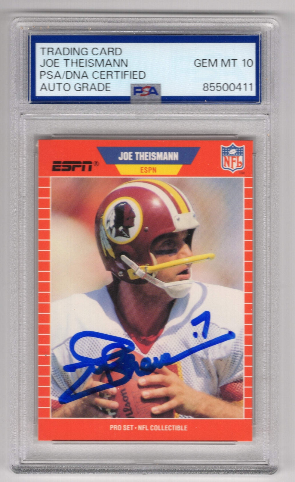 Joe Theismann Autographed 1989 Nfl Pro Set Auto