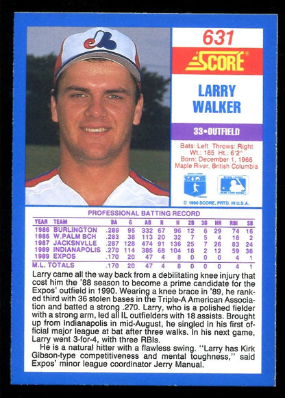 Larry Walker Unsigned 1990 Score Investment Lot