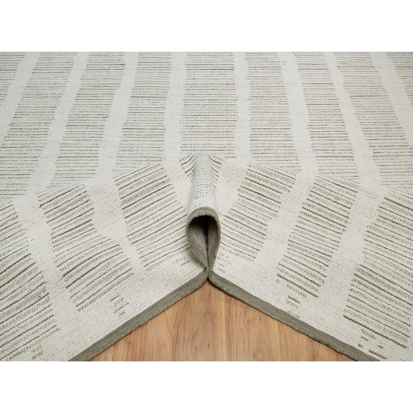 10'X14'1" Ivory Flat Weave With Pile Rug Undyed Natural Wool Hand Woven