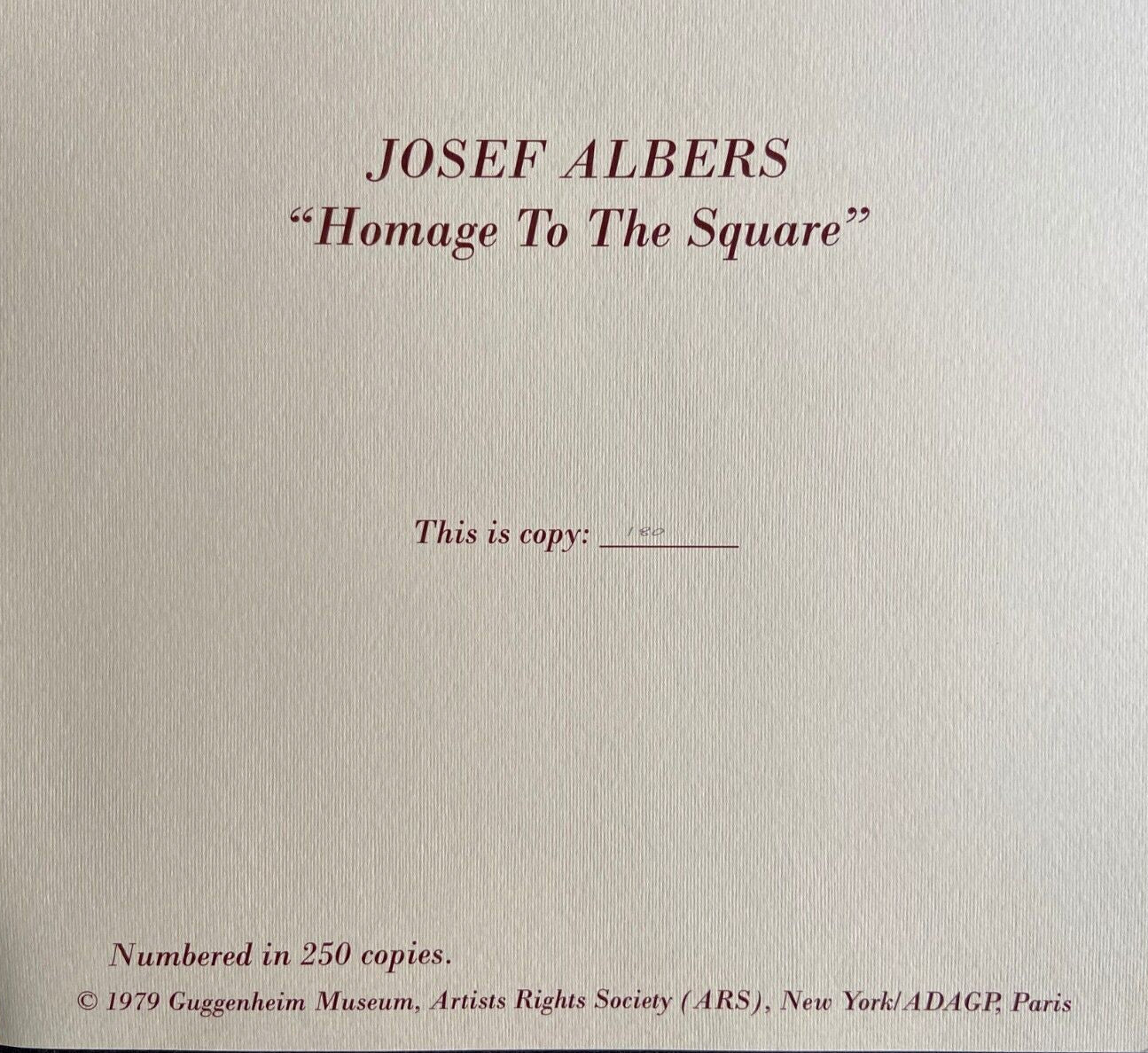 Josef Albers Lithograph Guggenheim Museum Numerated By Hand (Piet Mondrian)