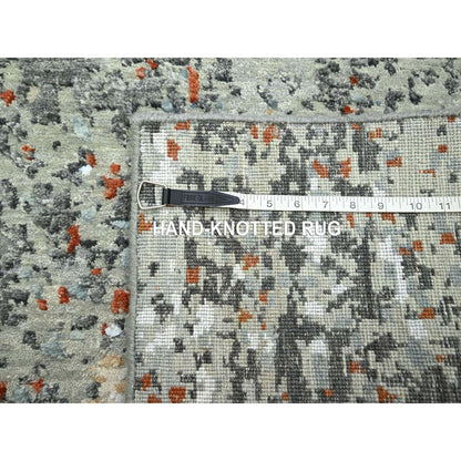 2'7"X12'1" Gray With Rust Abstract Design Wool Hand Knotted Runner Rug