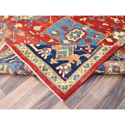 9'10"X13'1" Ruby Red Hand Knotted Wool Seeripe Heris Design Oriental Rug